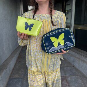 Anne Charlotte Goutal Paris Vinyl Makeup Bags – Butterfly Print, Full Zip